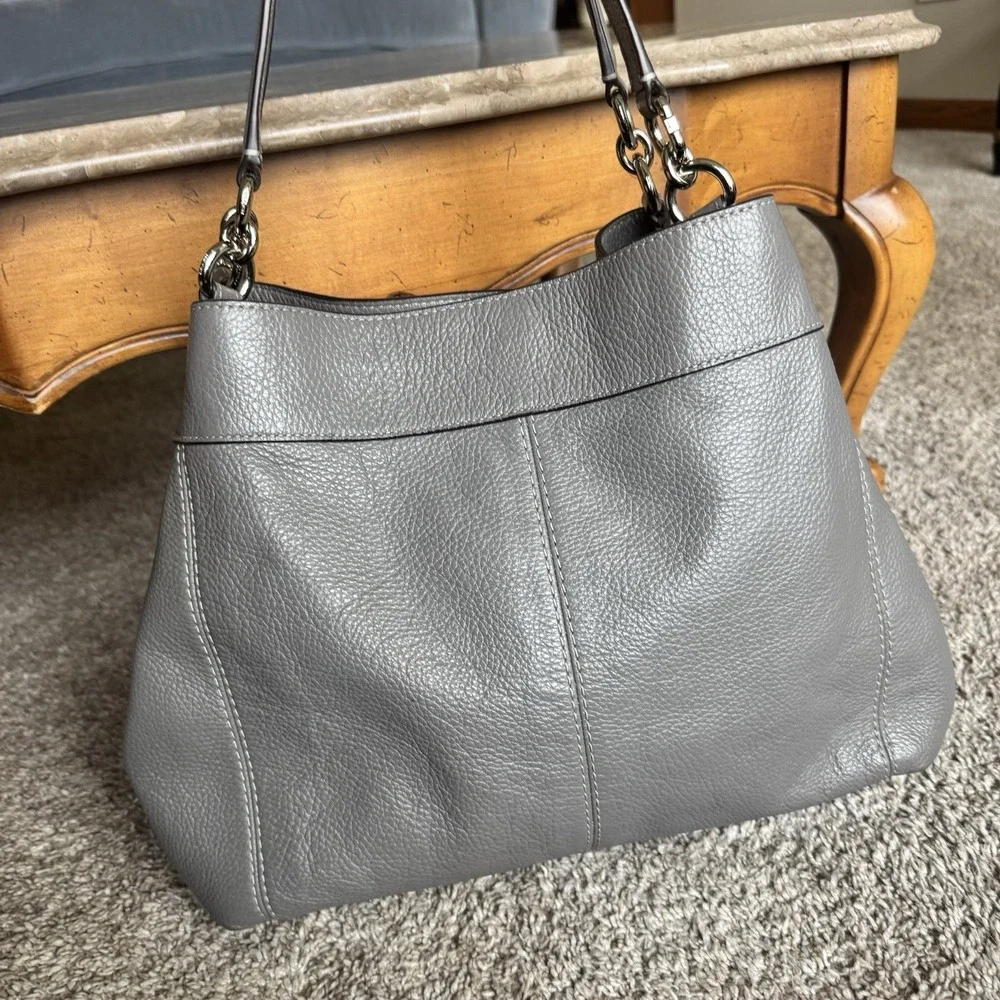 Coach F28997 Lexy Large Grey Birch / Silver Pebble Leather Shoulder Bag Tote